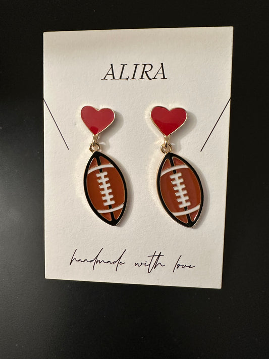 Football heart earrings